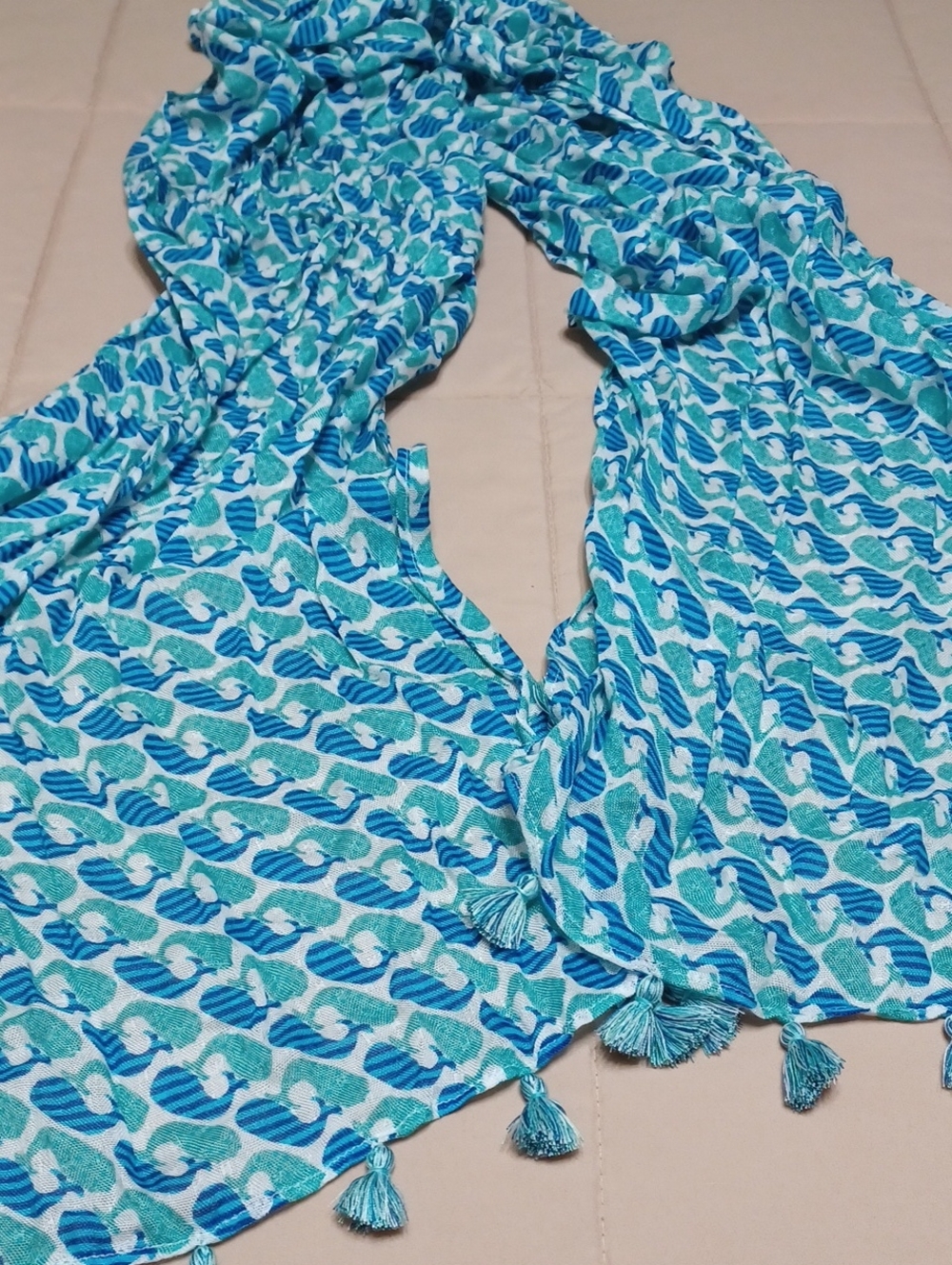 Talbots Blue and Teal Tassel Scarf - Picture 3 of 5